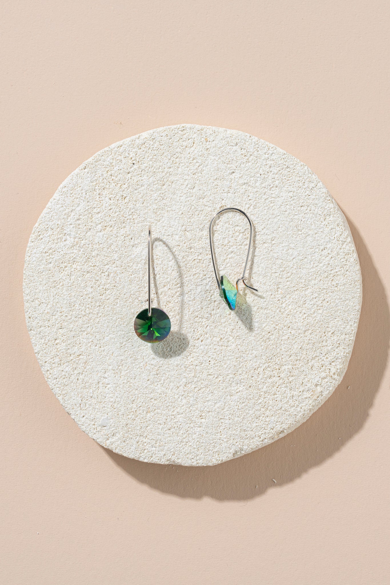 1970s Austrian crystal little circle earrings - green