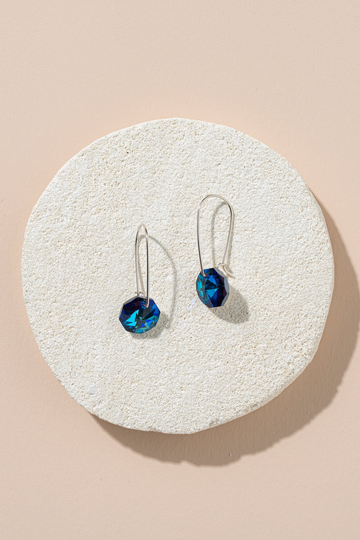 1970s Austrian crystal octagonal earrings - blue
